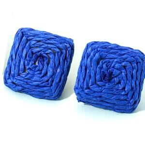 Blue Raffia Stud Earrings